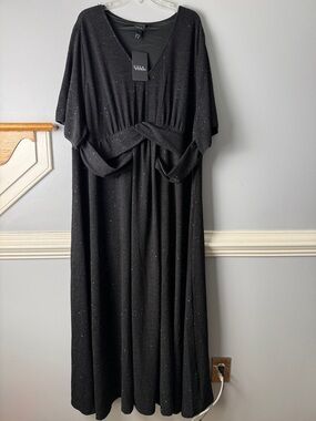 Ulla Popken Black Glitter Maxi Dress with Twist Front